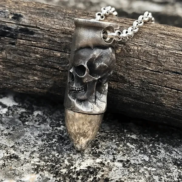 Skull and Crossbones Bullet Pendant Necklace