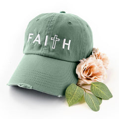 Faith Distressed Hat - Green
