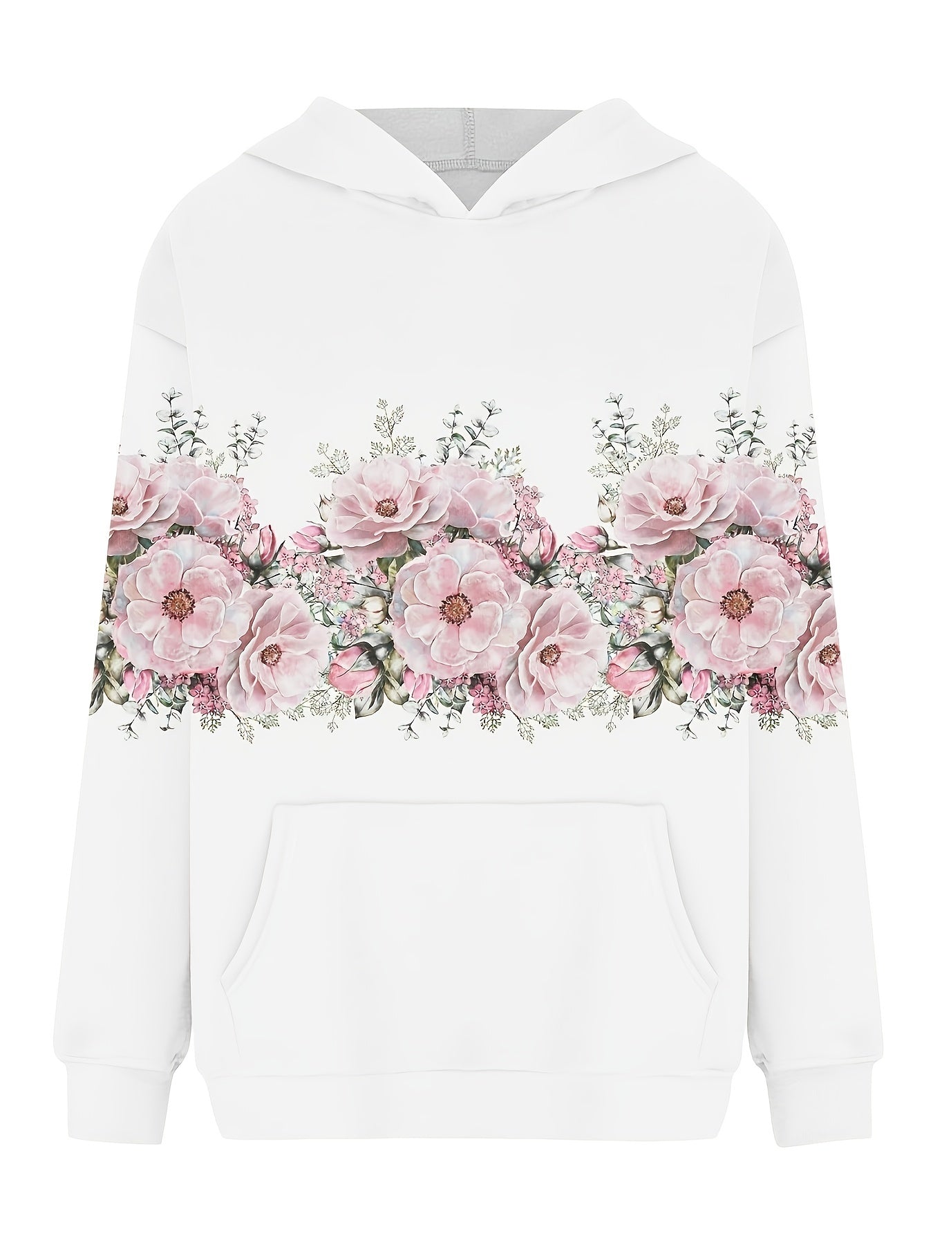 Women's Floral Print Hoodie with Kangaroo Pocket, Soft Long Sleeve Sweatshirt – Perfect for Daily Wear and Travel