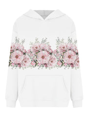 Women's Floral Print Hoodie with Kangaroo Pocket, Soft Long Sleeve Sweatshirt – Perfect for Daily Wear and Travel