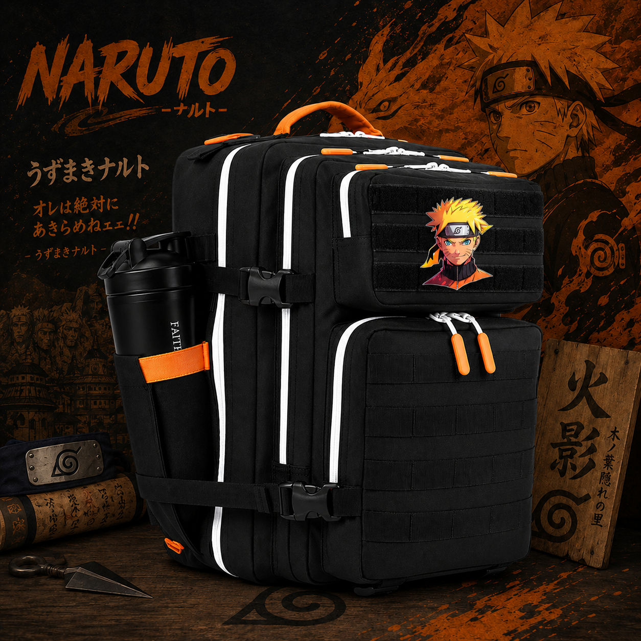 Leaf Village Patch EDC Performance Backpack 35L / 45L - Black Orange