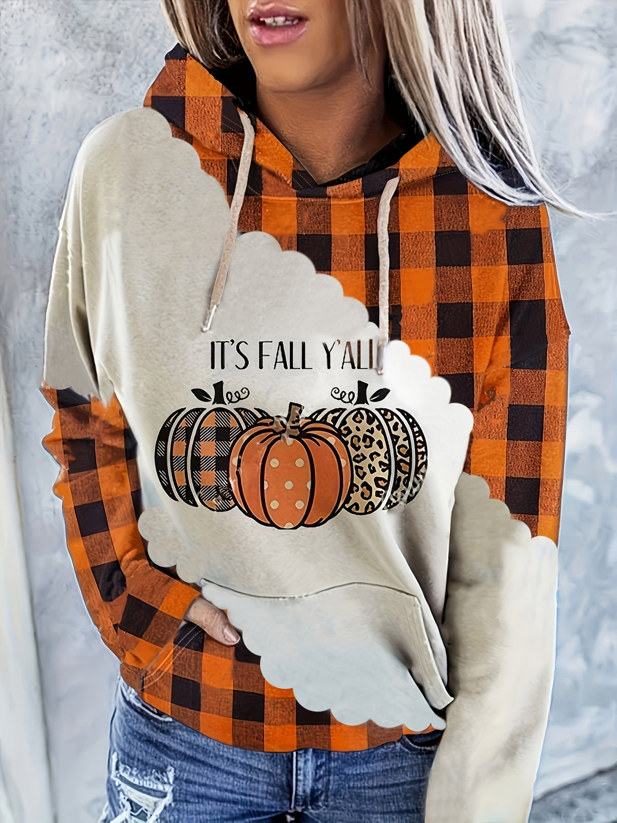 Women's Halloween Pumpkin Print Hoodie – Cozy Kangaroo Pocket, Drawstring, Vintage Style, Super Soft for Trendy Fashionistas