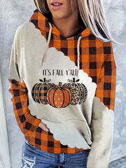 Women's Halloween Pumpkin Print Hoodie – Cozy Kangaroo Pocket, Drawstring, Vintage Style, Super Soft for Trendy Fashionistas