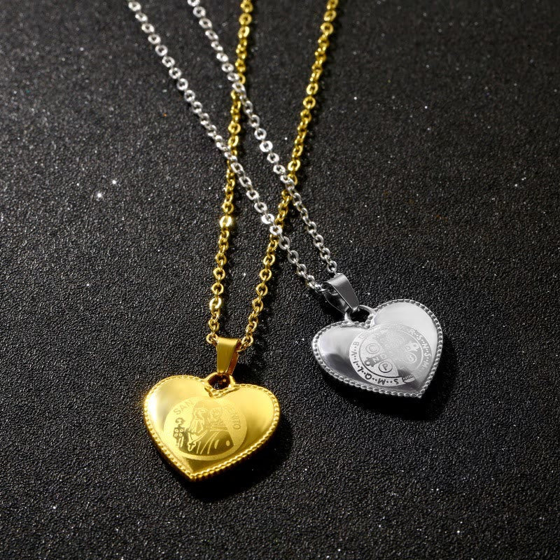 Classic St. Benedict Medal Heart Necklace