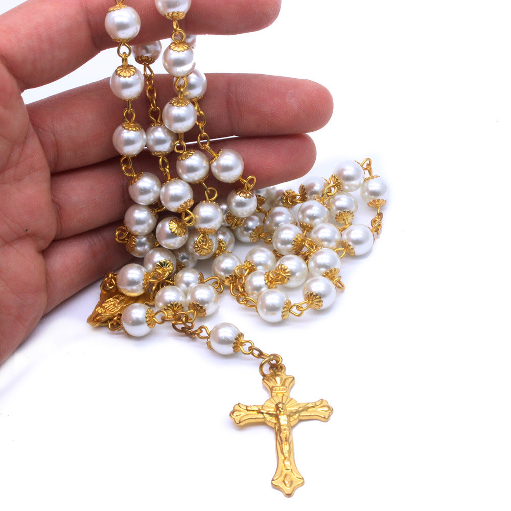 White Pearl Beads Catholic Blessing Rosary