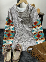 Women's Graphic Print Hoodie with Kangaroo Pocket and Long Sleeves