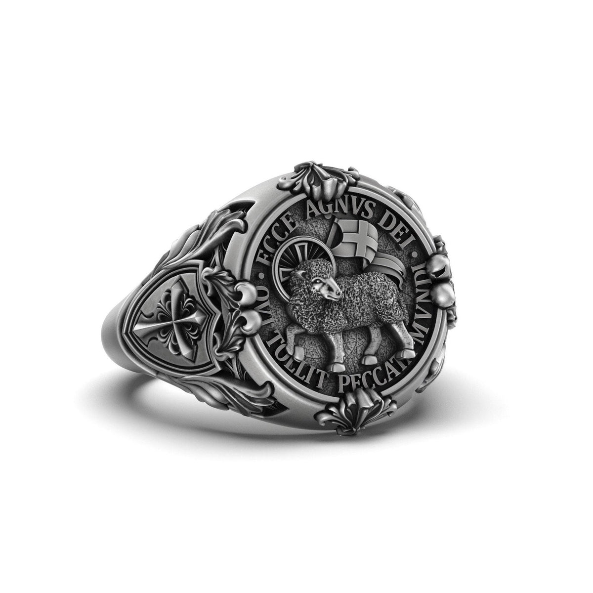 Agnus Dei Sterling Silver Ring – Sacred Lamb of God Ecclesiastical Design