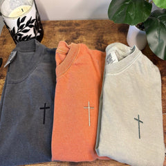 Cross Embroidered Long Sleeve Shirt