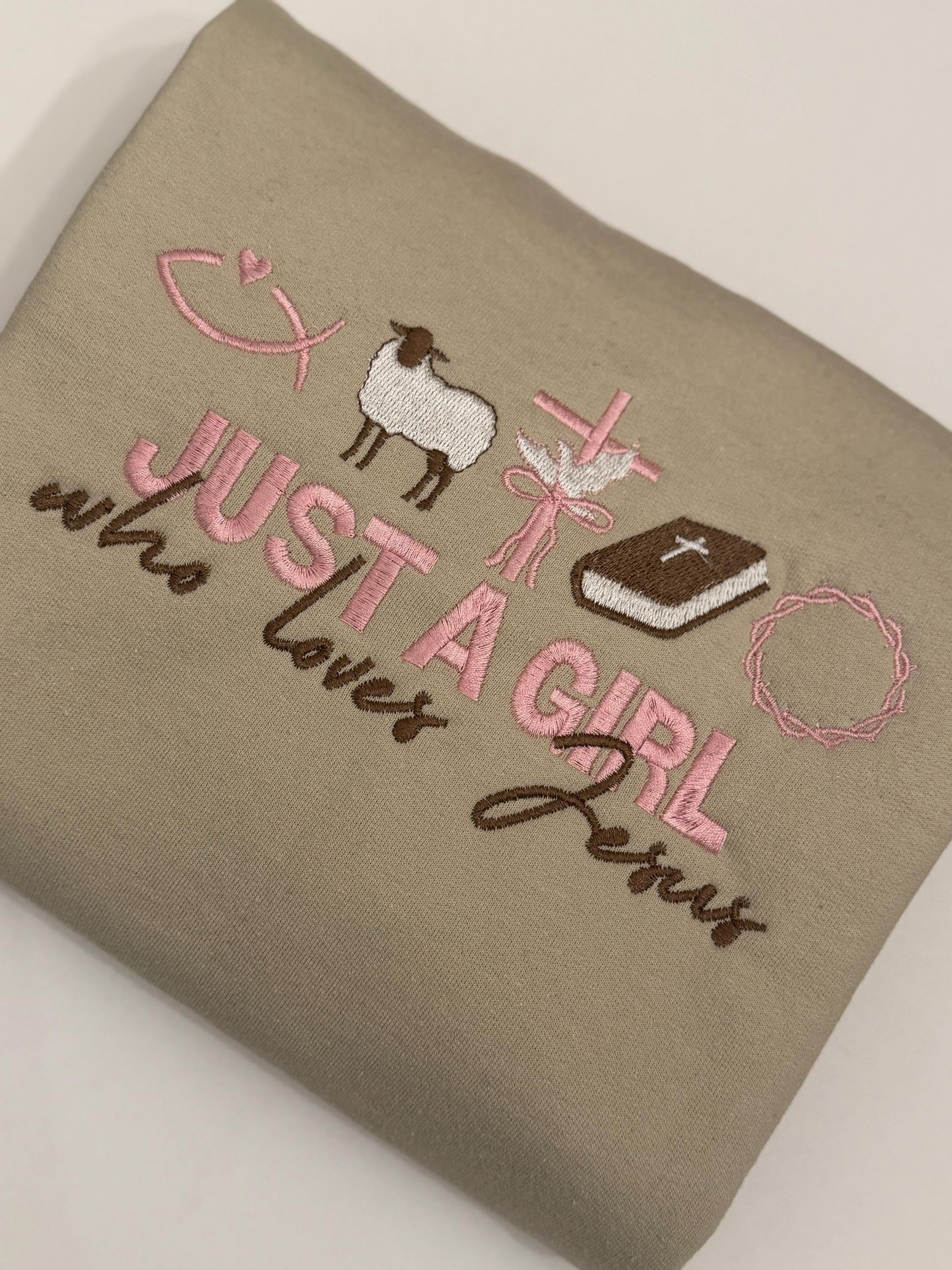Embroidered Just A Girl Who Loves Jesus Sweatshirt