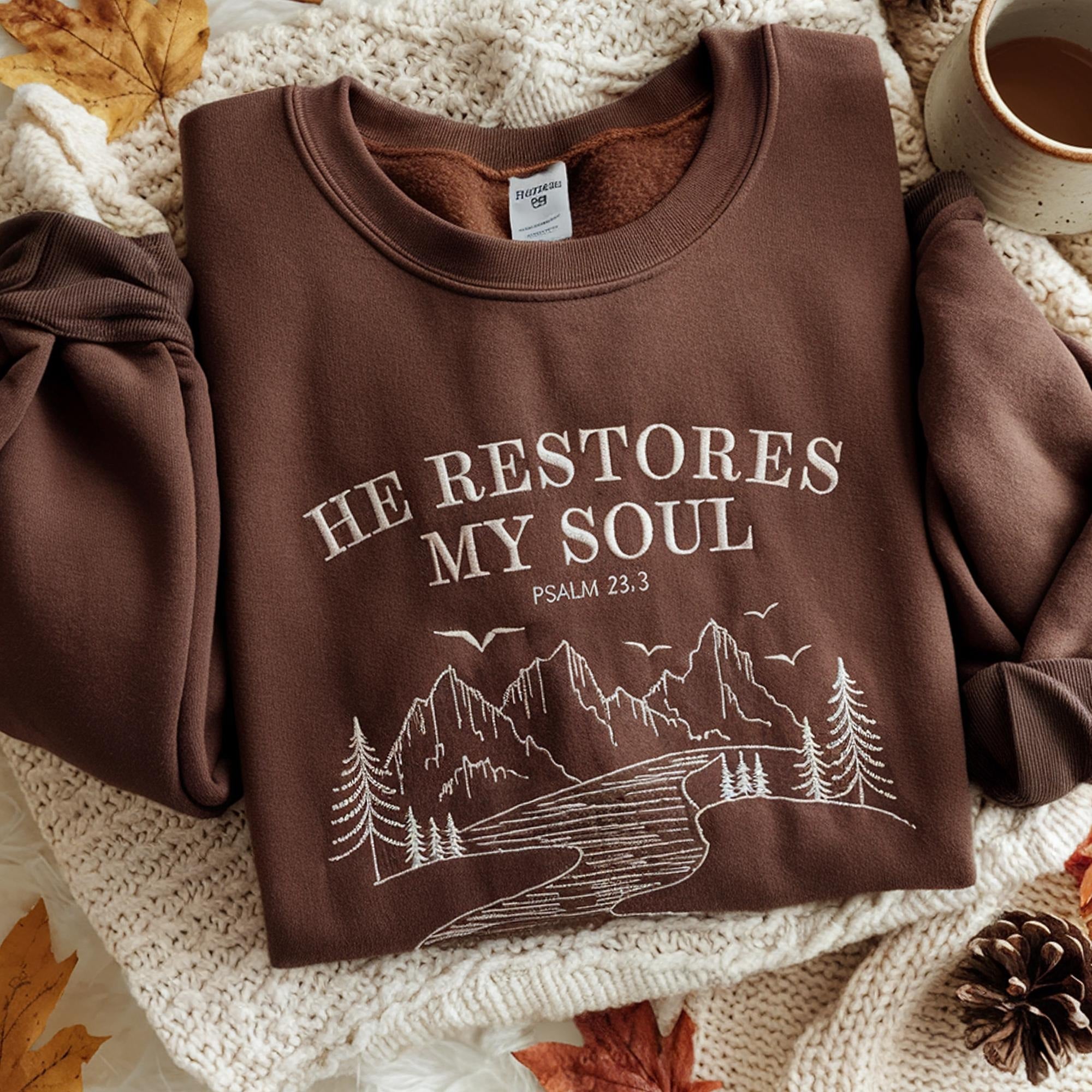 Embroidered He Restores My Soul Sweatshirt