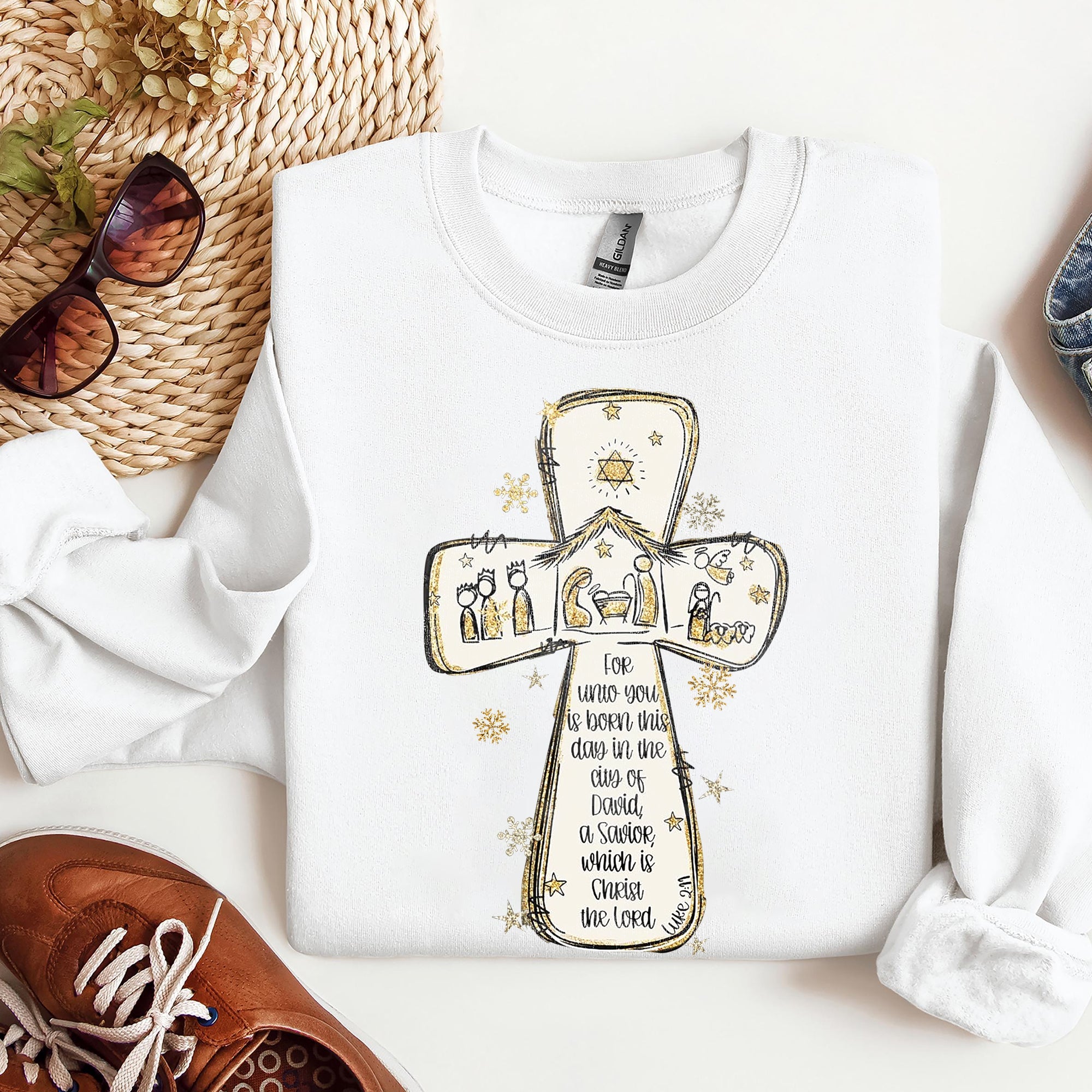 Coquette Glitter Jesus Cross Sweatshirt