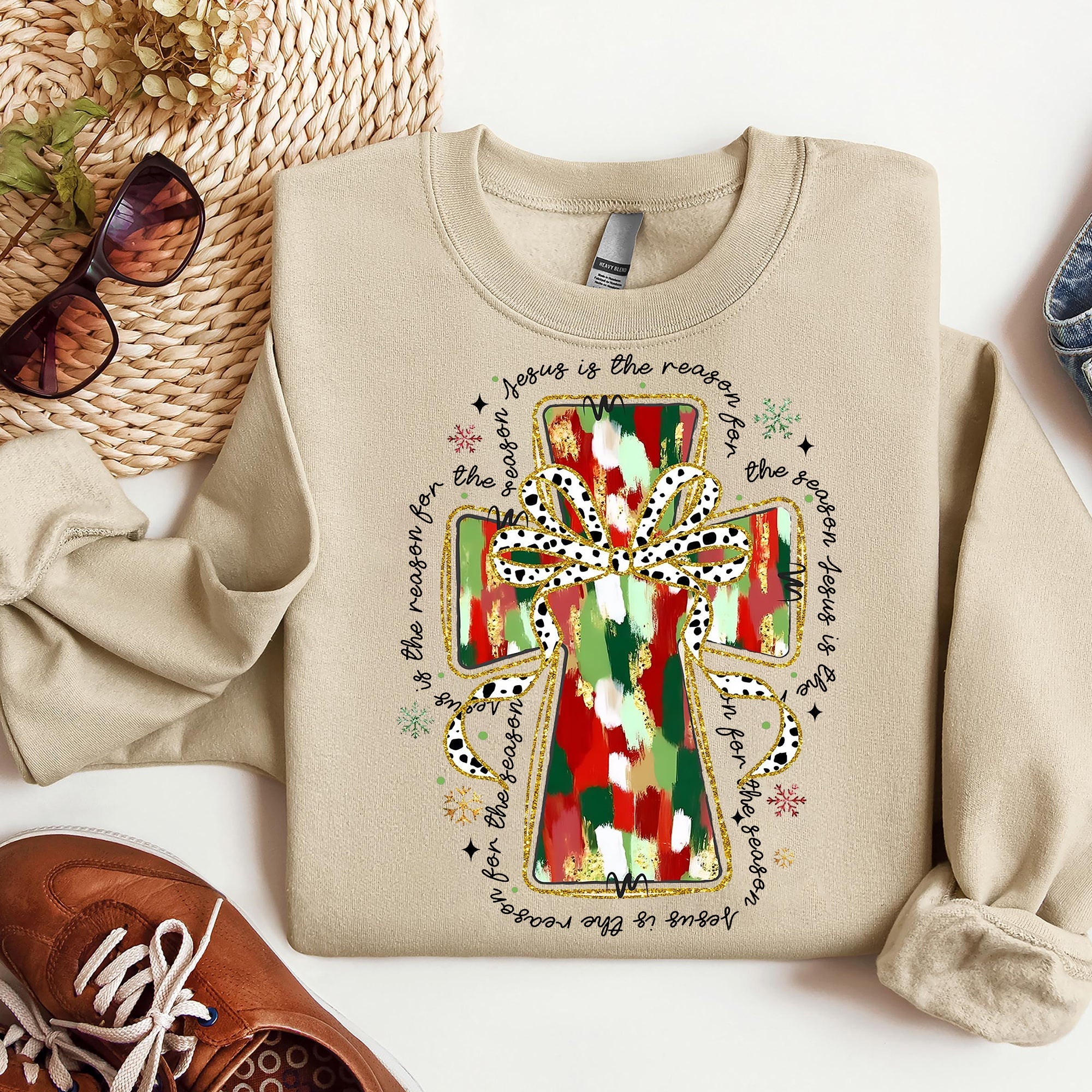 Colorful Coquette Glitter Jesus Cross Sweatshirt
