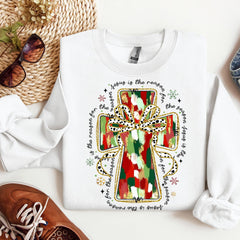 Colorful Coquette Glitter Jesus Cross Sweatshirt