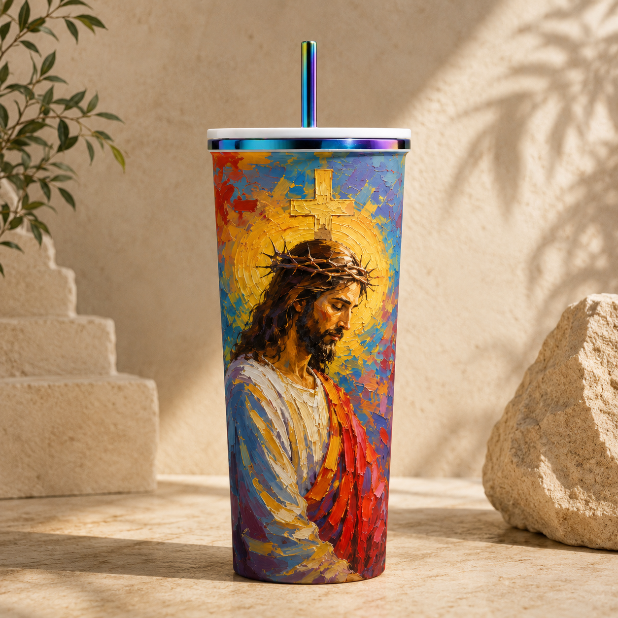 Trust In God Stainless Steel Tumbler with Straw – 24oz Vacuum Insulated Cup, Keeps Drinks Hot & Cold 8–12 Hours
