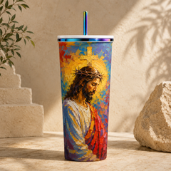 Trust In God Stainless Steel Tumbler with Straw – 24oz Vacuum Insulated Cup, Keeps Drinks Hot & Cold 8–12 Hours