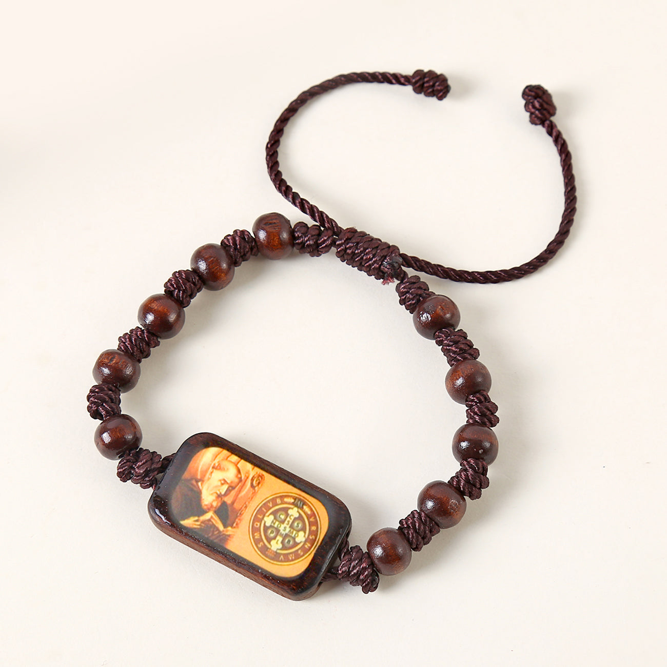 Wooden Rosary Bracelet with Catholic Saint Medal