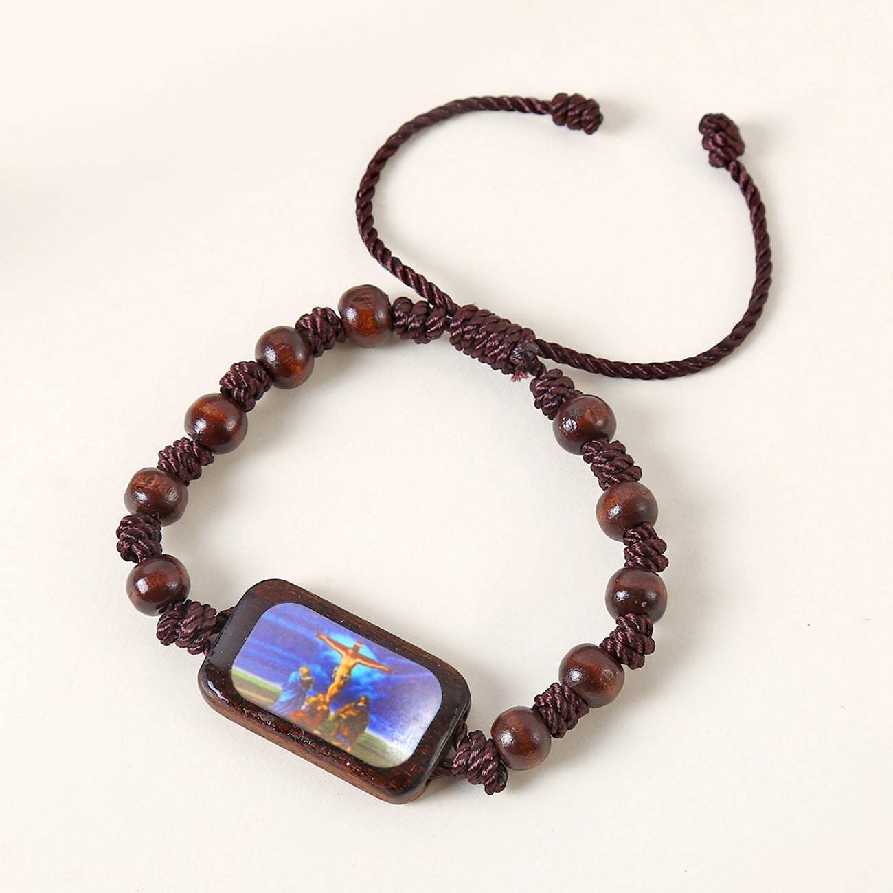 Wooden Rosary Bracelet with Catholic Saint Medal