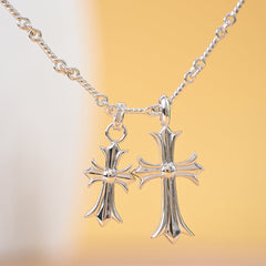 Sacred Dual Cross Heart Pendant Necklace – 925 Silver with Sparkling Stones