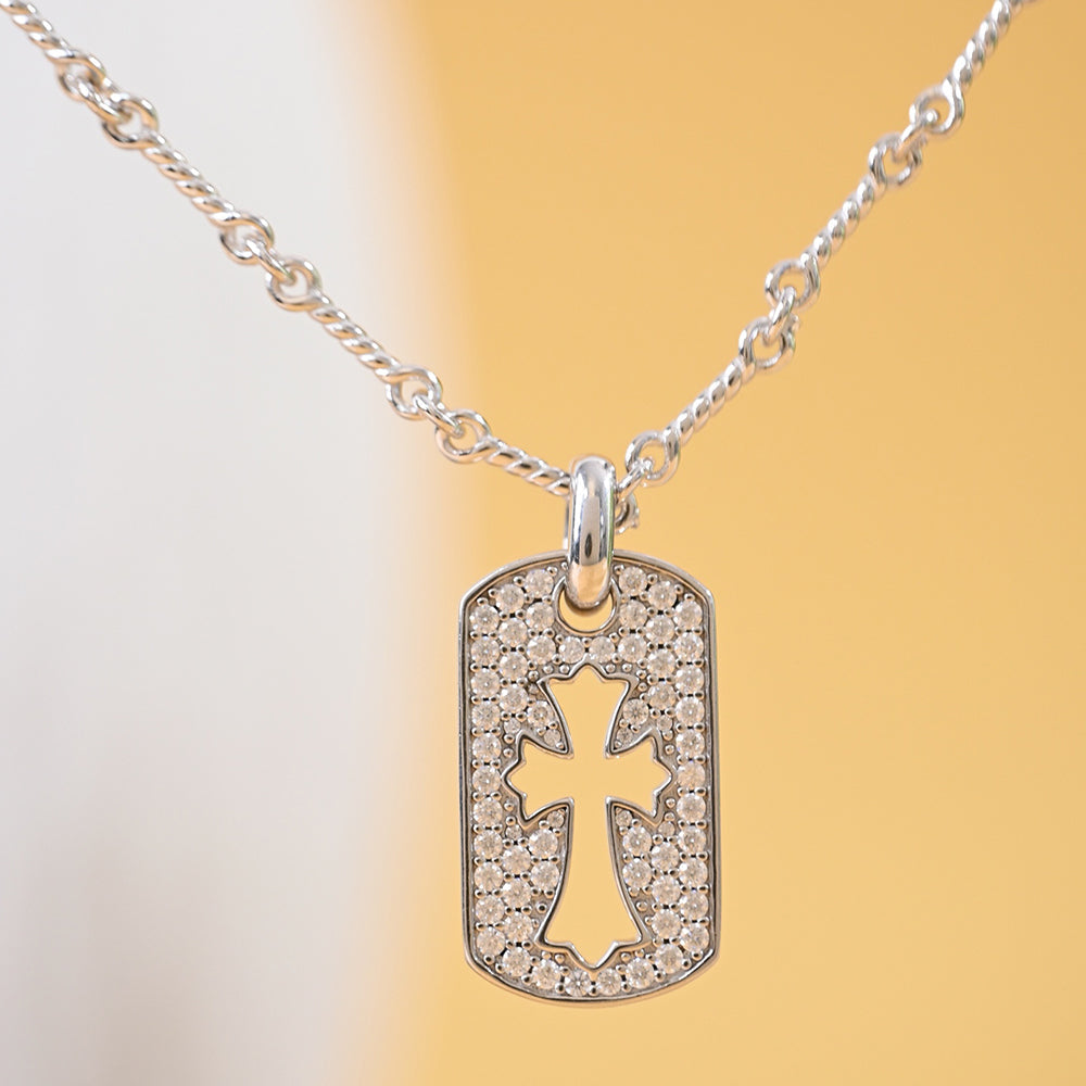 Sterling Silver Cross Pendant Necklace with Moissanite Accents