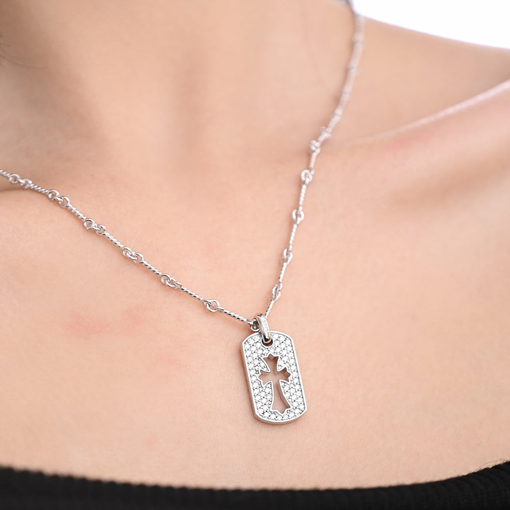 Sterling Silver Cross Pendant Necklace with Moissanite Accents