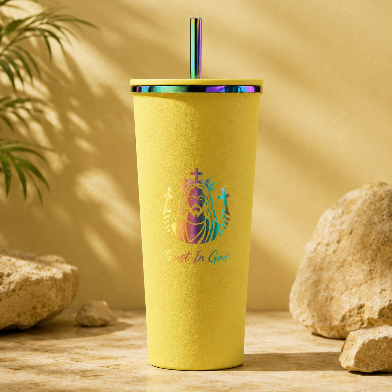 Trust In God Stainless Steel Tumbler with Straw – 24oz Vacuum Insulated Cup, Keeps Drinks Hot & Cold 8–12 Hours